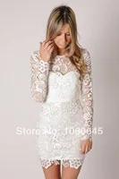Vintage Lace Long Sleeve Short Mini Modest Cocktail Party Dresses Bodycon Casual Dress A375