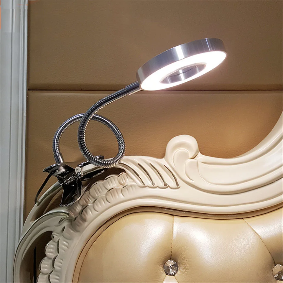 

Circle shape LED light reading and study desk lamp shadow less led table lamp for eyebrow working rechargeable 5V USB wire