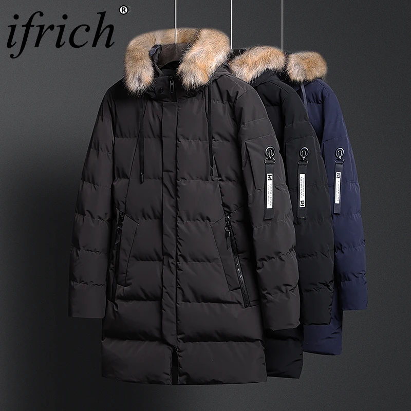 Warm Uitloper Winter Jas Mannen Winddicht Parka Kap Merk Kleding Sportkleding Losse Kwaliteit Jas Zwart Blauw Hoed Afneembare