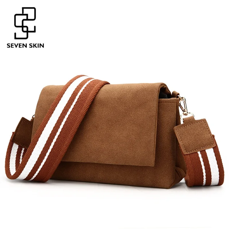 

SEVEN SKIN Brand High Quality Women Messenger Bags Solid Leather Women's Small Bag Wide Strap Lady Scrub Shoulder Crossbody Bag