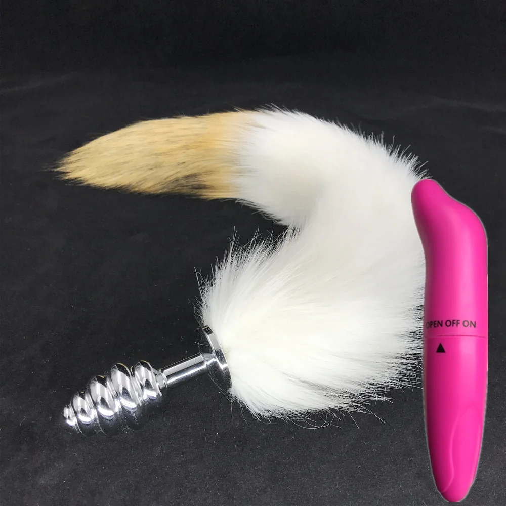 2 Pcs/Lot Vibrator And White Brown 40cm Fox Tail Anal Plug Metal Sex Toy Toys for Woman Men Sexy Adult | Красота и здоровье