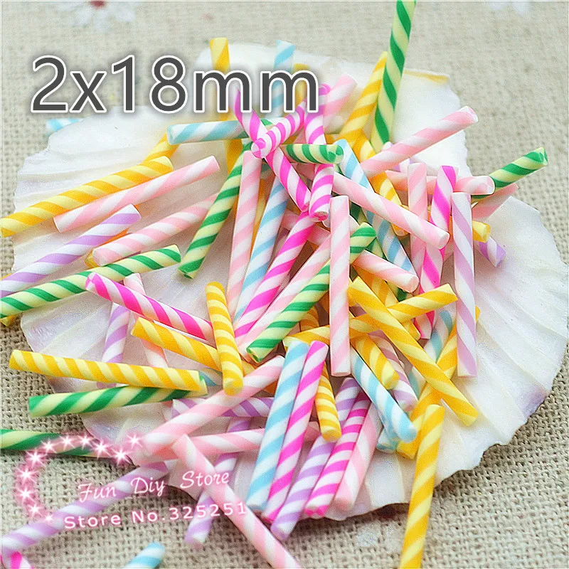 

mini Polymer clay candy stick rainbow color handmade craft free shipping 100pcs/lot 2x18mm