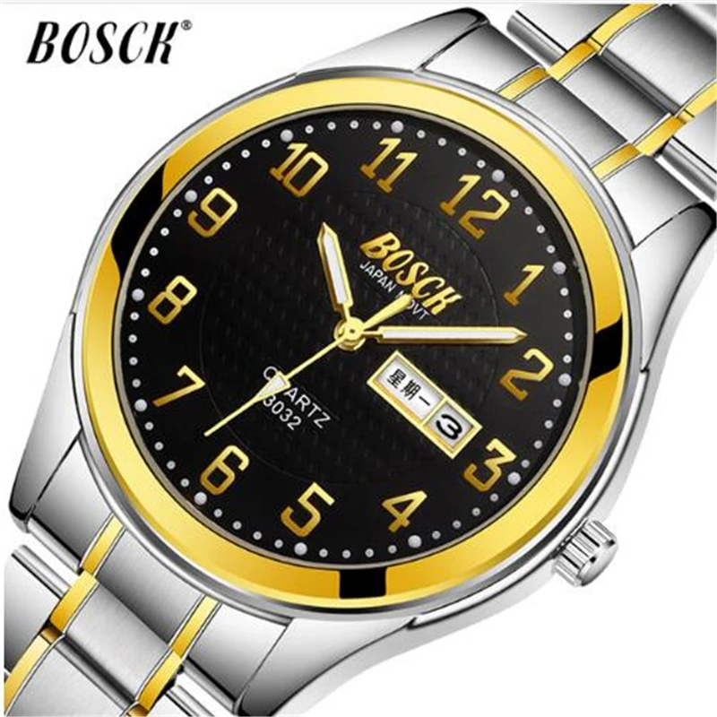 

Bosck Luxury Wrist Watch Men Stainless Steel Waterproof Watch Week Auto Date Fashion Men's Watch Mens Watches Relogio Masculino