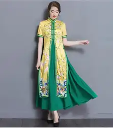Летние Вьетнам Женское платье китайское традиционное платье 2017, Новая мода Вьетнам аозай 8 Цвет