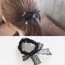 1 шт. черный кружево марли Тиара волос кольцо жемчуг лук головной убор G0502