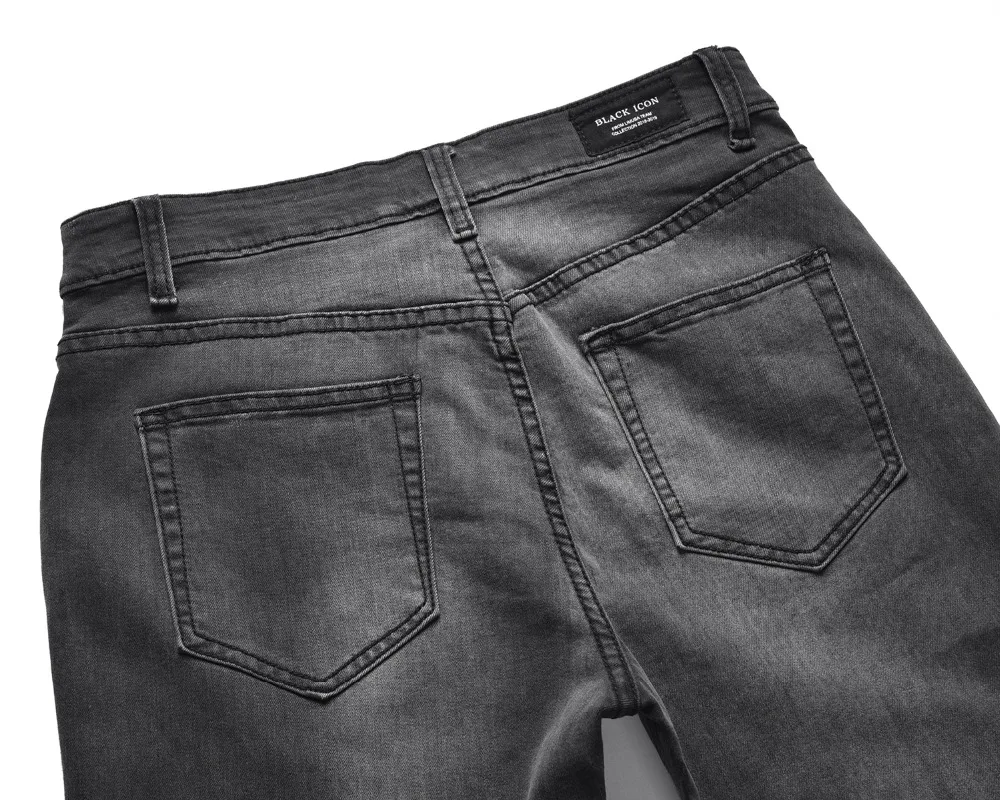 Винтаж узкие джинсы Черный Байкер промывают джинсы Slim Fit джинсы Для мужчин; эластичные узкие джинсы Высокое качество рок-звезда джинсы
