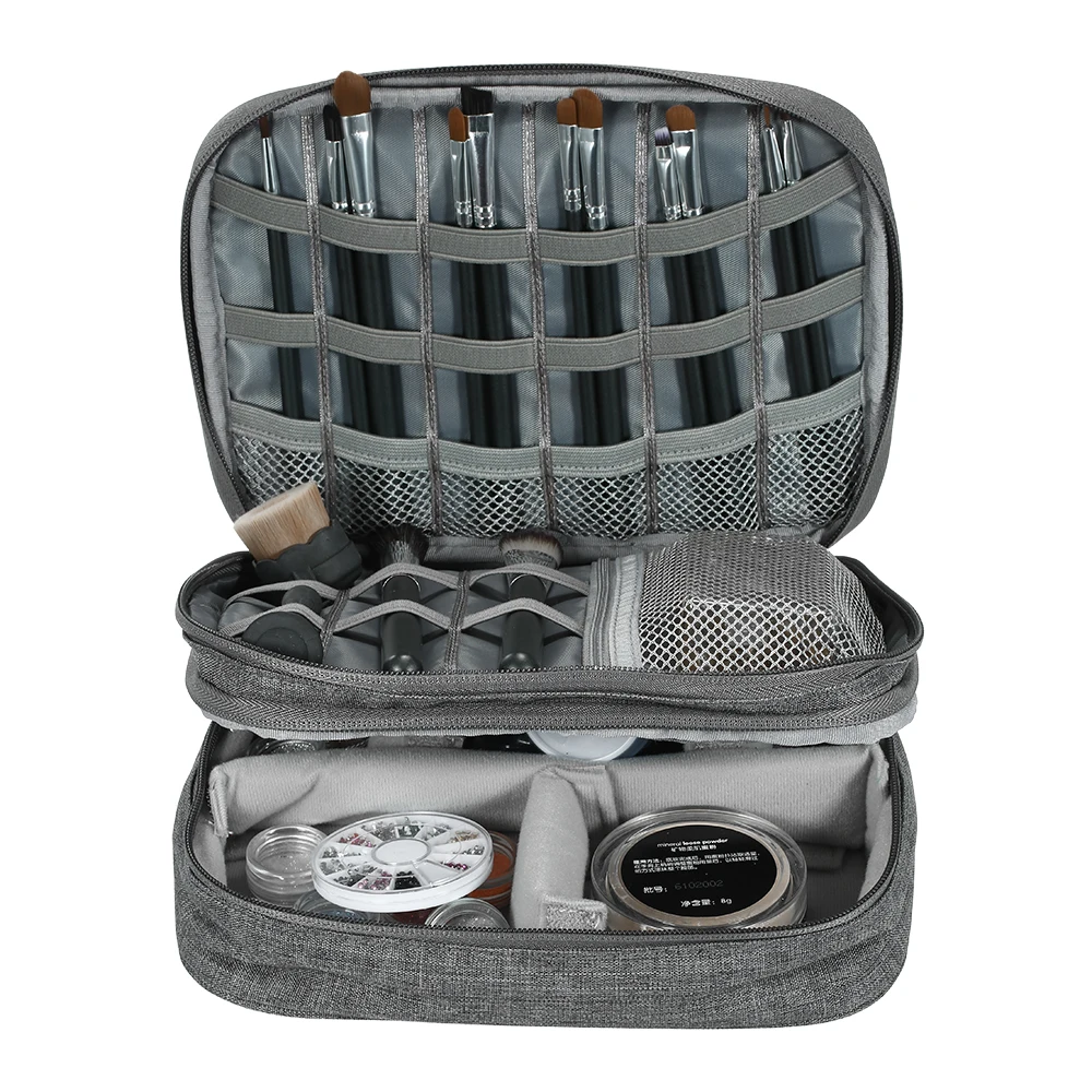 

Outdoor Tool Travel Makeup Bag Case Toiletry Cosmetics Bag Organizer Electronics Camera Two-layer travel bag with mesh pockets