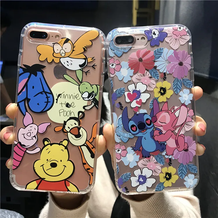

For iPhone XS Max XR X Stitch Winnie Pooh Piglet Goofy Dog Angel Shockproof Anti-knock Soft Case For iPhone 8 6 6S 7 Plus