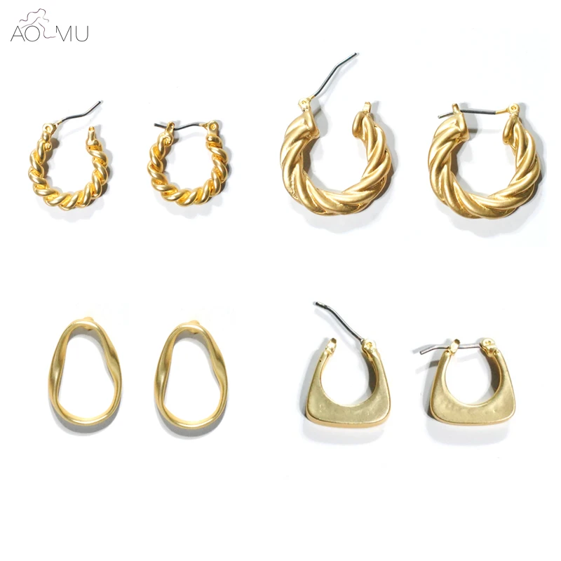 AOMU новые металлические золотые геометрические скрученные полые круглые серьги-гвоздики с нестандартными каплевидными большими жемчужинами для женщин, вечерние ювелирные изделия