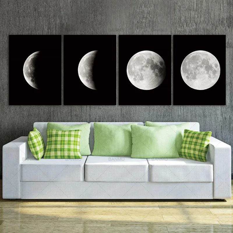 

Paintings on Canvas Wall Decor Canvas Black and White Pictures Photo Modern Abstract SpaceLunar Eclipse Prints Artwork Wall Art