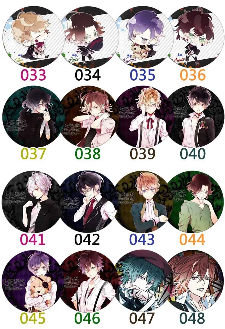 

ZXFJXR 58MM Anime DIABOLIK LOVERS Ayato Kanato Laito Shu Reiji Ruki Badge Round Brooch Pins Backpack Deco
