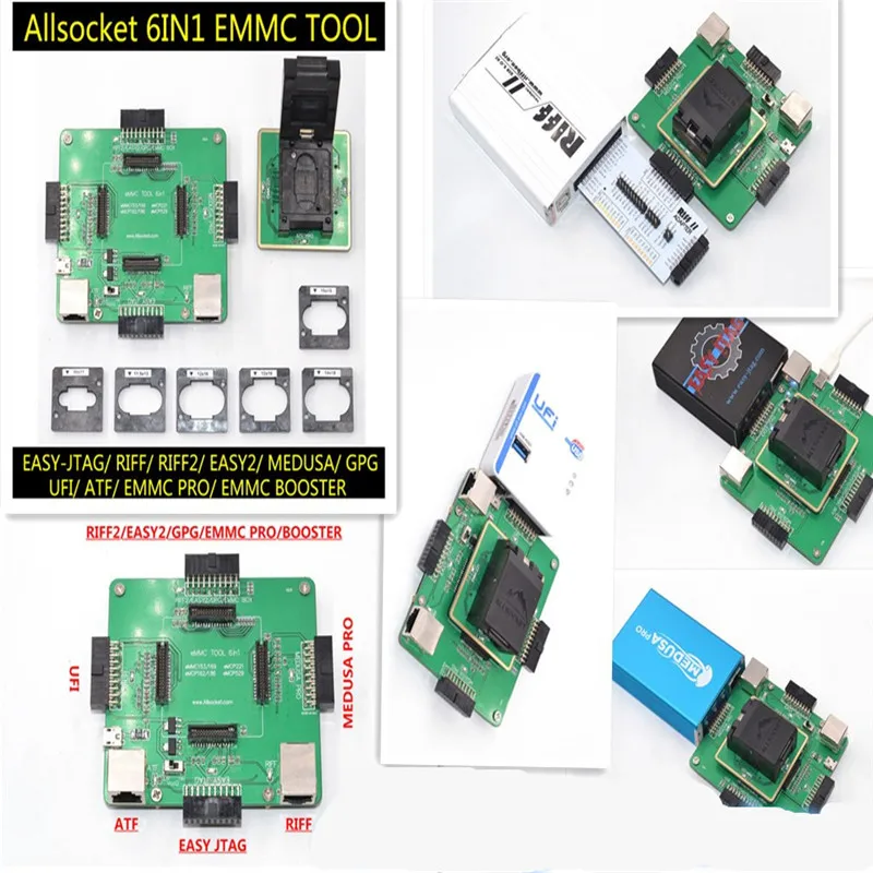 EMMC 6в1 комплект ремонтных адаптеров поддержка Медуза Pro/UFI/ATF/легкий JTAG/RIFF/eMMC Pro eMMC коробки программист для чтения записи ремонт