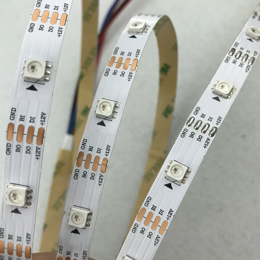 

30leds/m;5m WS2815 DC12V addressable full color RGB 5050 LED strip;non-waterproof;IP33;WHITE PCB