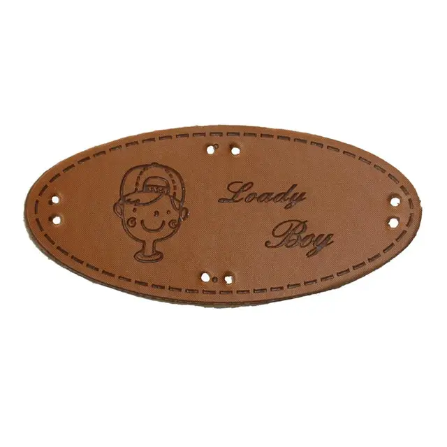 PU Leather Oval Garment Labels Tags Light Brown Boy Message