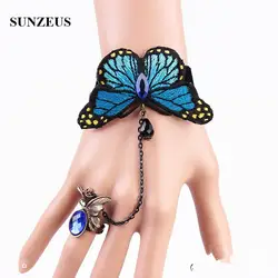 Голубая бабочка Вечерние перчатки Браслеты для Для женщин без пальцев Свадебные перчатки FI022