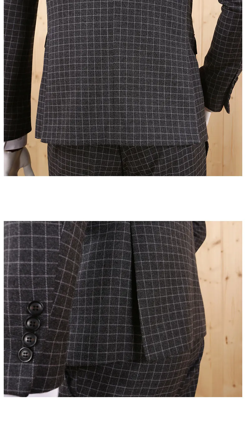 Для мужчин Костюмы 2018 Новое поступление Демисезонный серый маленький плед Англия Стиль Повседневное Бизнес Slim костюмы Мода Для мужчин