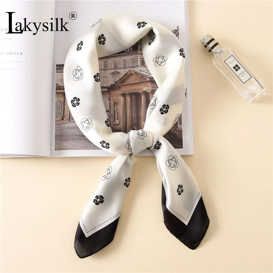 [Lakysilk]Silk Satin Small Square Scarf Women Floral Print Ladies Head