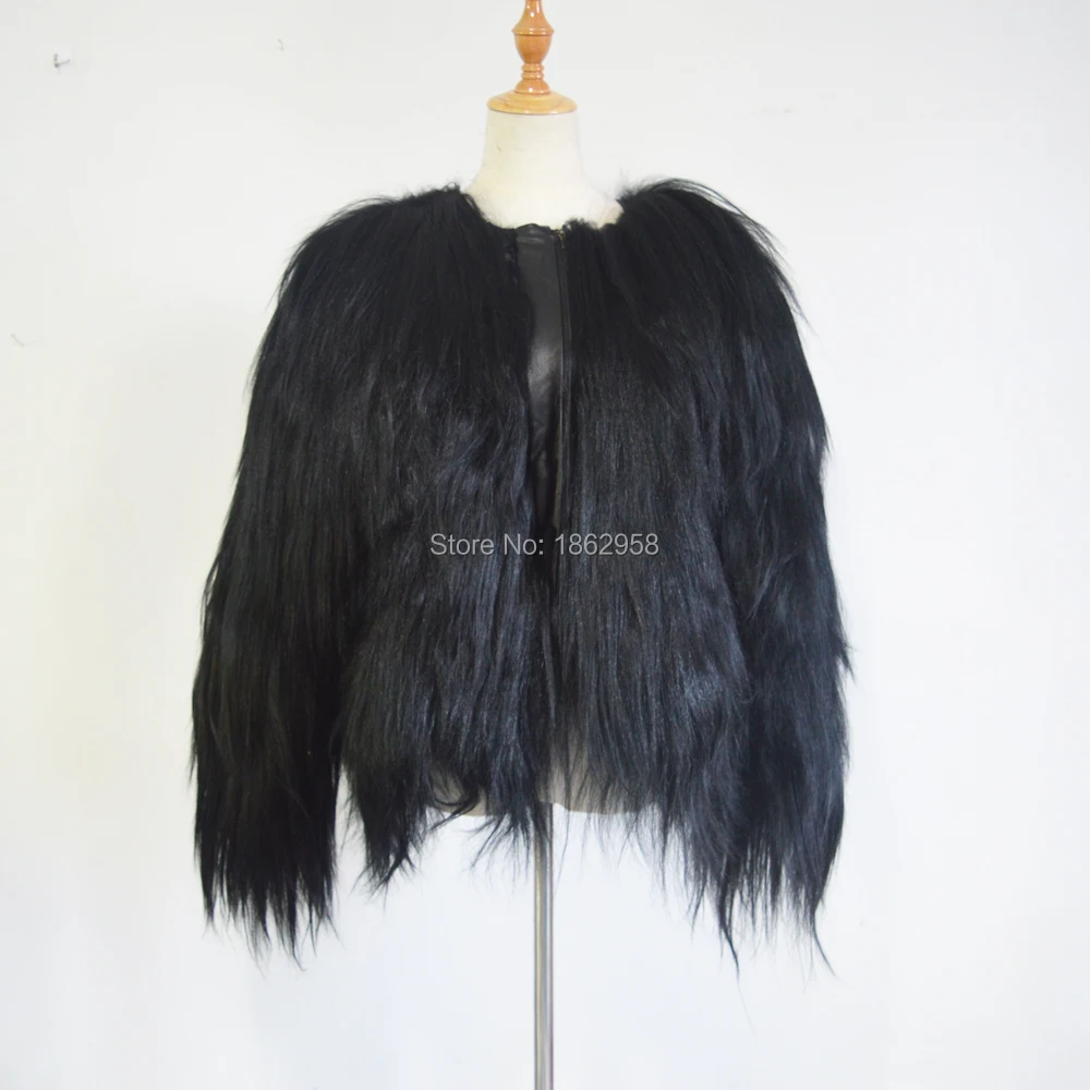 

SJ504 Black Colored Natural Fur Jacket with Sheep Leather Luxury Goat Jacket