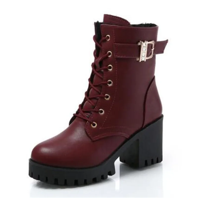 Женские ботильоны на платформе и высоком каблуке с пряжкой заклепками|boots high|leather