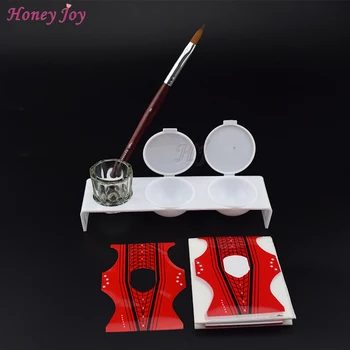 

4 in 1 Acrylic Nails Tool Kit Set 1pc Size no.8 Kolinsky Brush,1pc Triple Holes Dappen Dish,1pc Glass Cup, 20pc Dual Nail Form