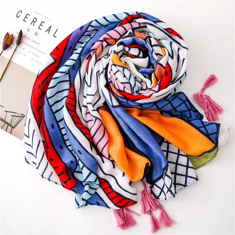 Koop KYQIAO Etnische HOOFD sjaal 2019 designer hijab sjaal womens sjaals Spanje stijl bohemian hippie geometrische patroon kwasten sjaal