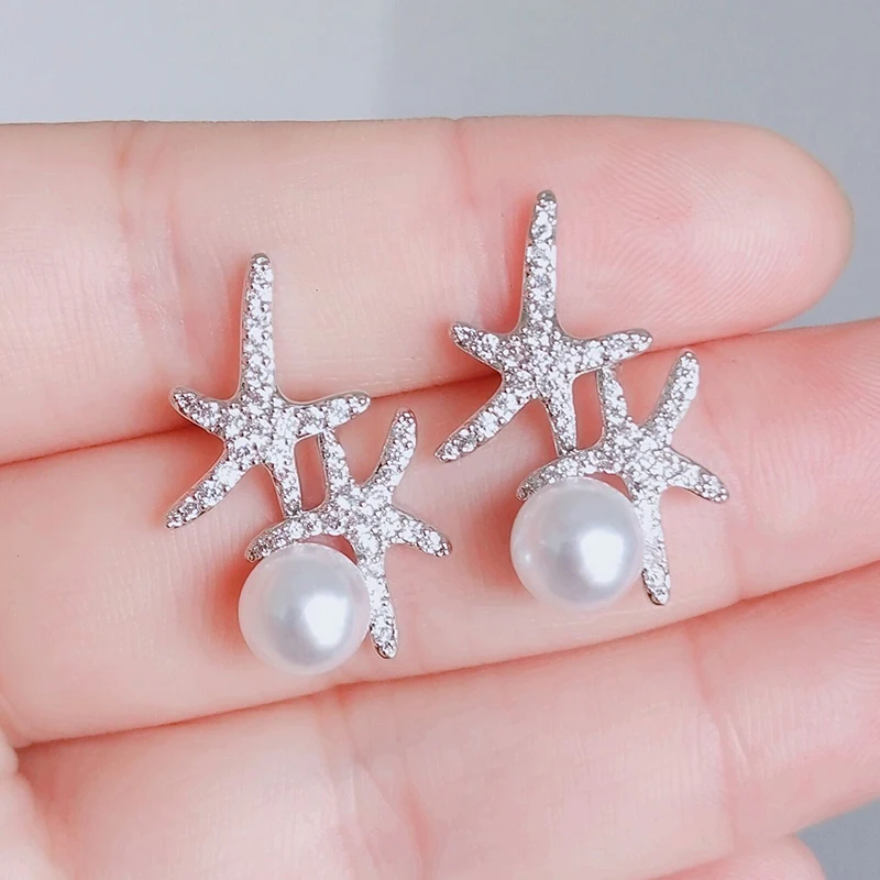 

Star Shape Cubic Zirconia Earrings for Women Imitate Pearl Stud Earrings Fashion Accessories Jewelry Prom Evening Gifts CEP2347