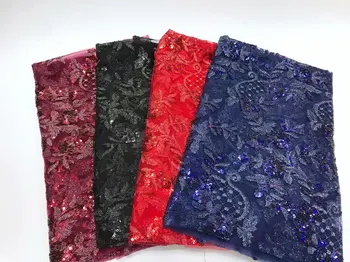 

Full Sequins African Latest Lace Fabrics Embroidered 4 Color French Mesh Lace Fabric Women Dress Material Laces High Quality