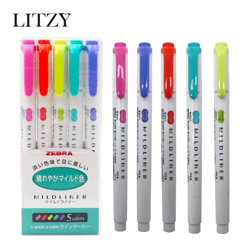 

5Pcs/set Japan Zebra Mild Liner Double Headed Highlighter Pen Drawing Marker Pens for School Zebra Mildliner Scribble Stationery