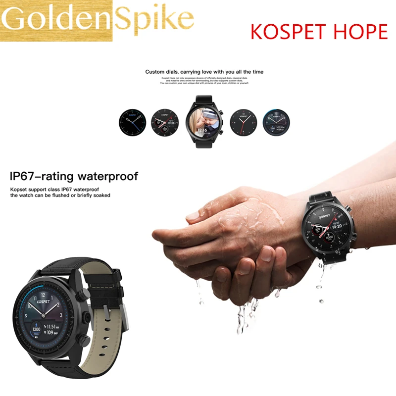 KOSPET HOPE Смарт-часы Android 7 1 LTE 4g Sim wifi 39 дюймов 8MP камера gps Пульс IP67 водонепроницаемые