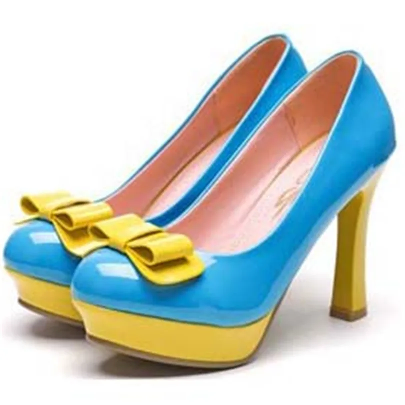 

Sexy Sweet Date Party Wedding Pumps Slip-on Round Toe Square High Heels Women Pumps Solid Bowtie Shoes Platform Pumps