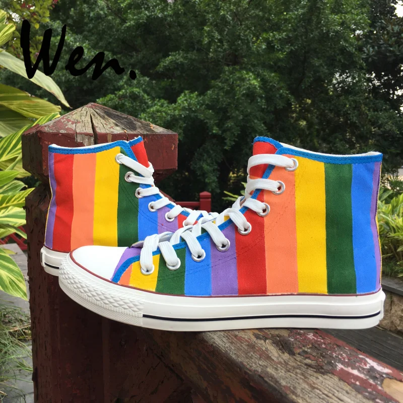 Wen Original Design Hand Painted Skateboard Shoes Bright Rainbow