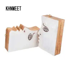 Новейшие древесины моды личности сплайсинга Белый Акрил цепи сцепления Сумки вечерняя сумочка лицо девушки Банкетный сумка SA38