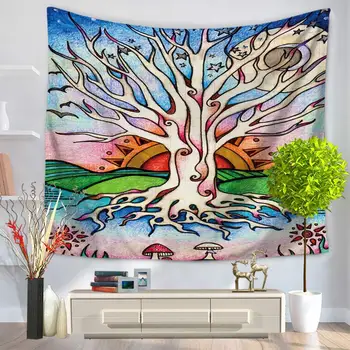 

Home Decorative Wall Hanging Carpet Tapestry 130x150cm Rectangle Bedspread Color Oil Painting Tree Pattern GT1068