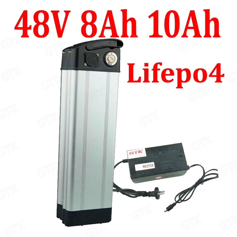 

GTK 48v 10ah lifepo4 battery 48v 8ah silver fish electric bike battery with BMS for 750w ebike motor scooter bicycle + charger