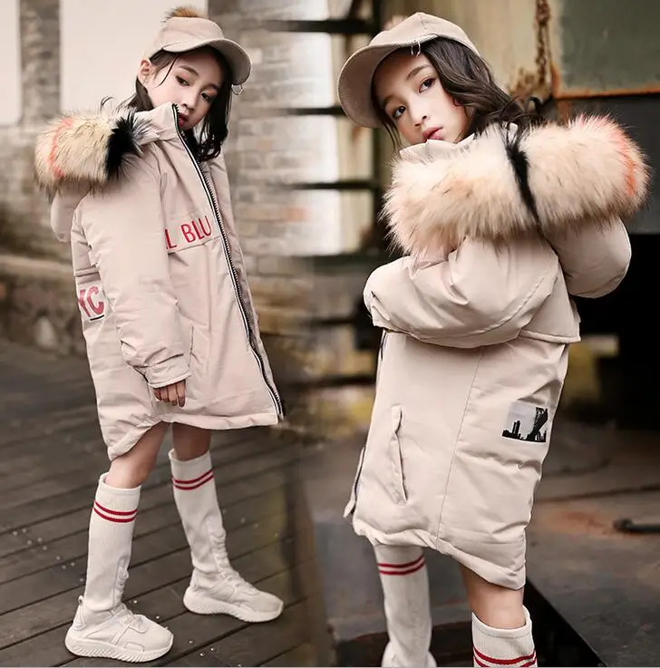 New 2018 Fashion Children Winter Down Jacket Girl Winter Coat Kids Warm Thick Fur Collar Hooded long cotton Coats - 30 clothing New 2018 Fashion Children Winter Down Jacket Girl Winter Coat Kids Warm Thick Fur Collar Hooded long cotton Coats - 30 clothing