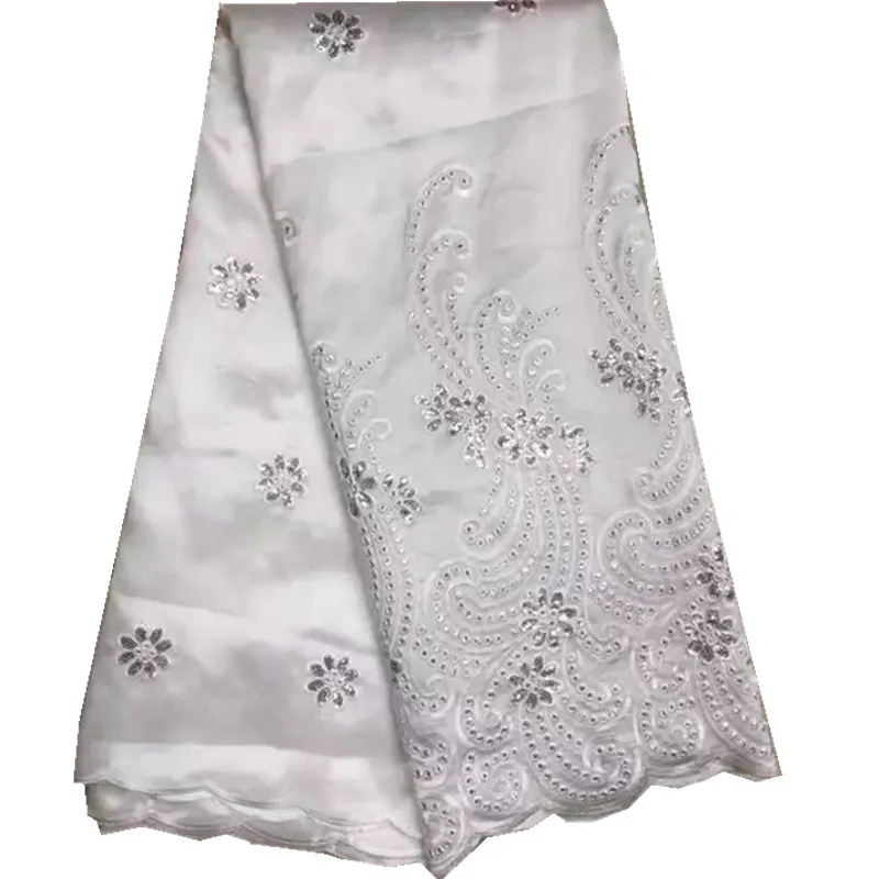 

white color Fashion High Quality African George Fabric/Wholesale Cheap lace of Raw Silk African George lace fabric zgl-154