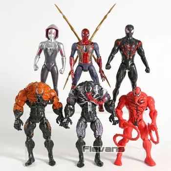 

Marvel Spiderman Miles Morales Gwen Stacy Venom Carnage PVC Action Figures Toys with LED Light 6pcs/set