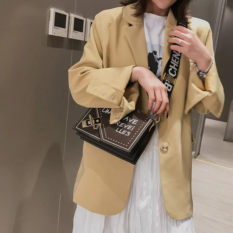 

Frosted Letter Single Shoulder Bag Plug Lock Rivet Handbag with Strap for Women Girls Popular
