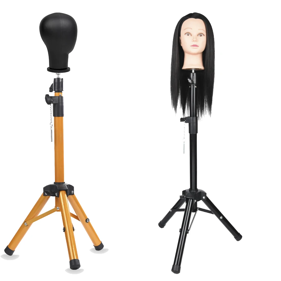 

Adjustable 125cm Black Gold Training Head Tripod Stand Hairdressing Professional Salon Tool Mannequin Head Holder For Wig Making