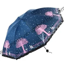 Женские летние зонтик, три раза, шнуровка бахрома, открытый, ветрозащитные, сумка зонтик, УФ-защита, черное покрытие, смешанный заказ OK