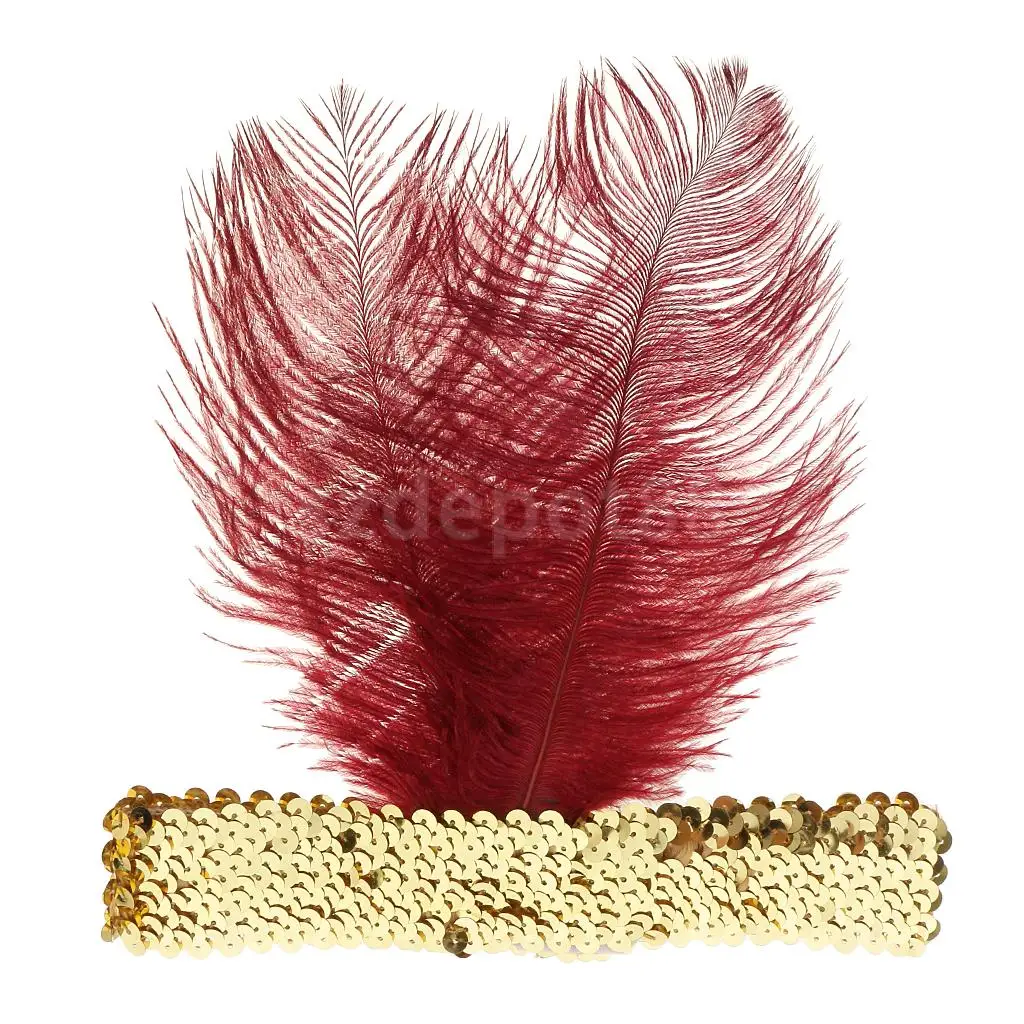 Блестящие золотые блестки с красным пером обруч с завязкой 1920s Great Gatsby женские головные уборы Charleston головной убор косплей реквизит