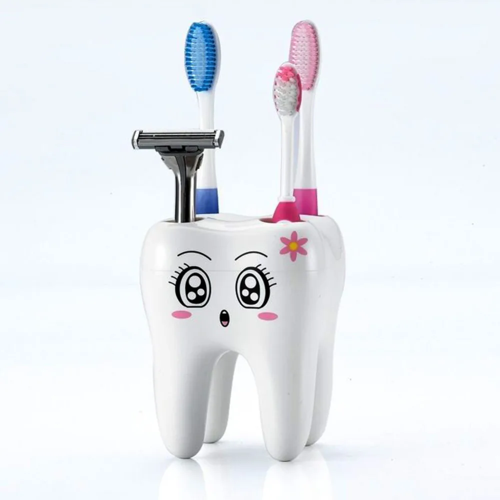 Teeth Styling Toothbrush Holder Cartoon 4 Hole Style Vertical Tray Brush Container Bathroom Accessories Set Household Items