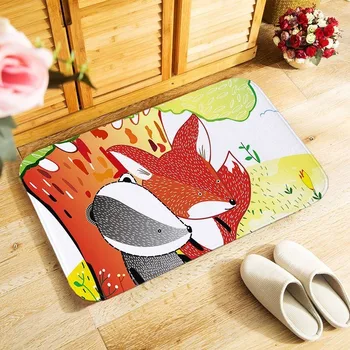 

Cartoon fox print door mat thicken soft flannel doormat 40x60cm hallway floor carpet kitchen bathroom entrance rugs anti slip MU