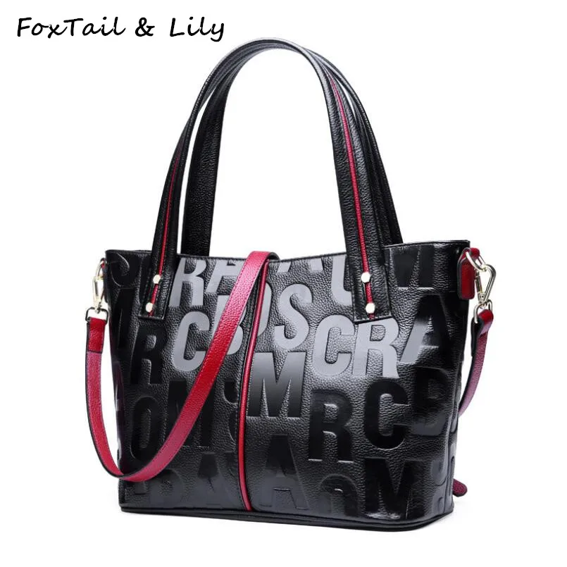 FoxTail &amp Lily Popular Letter Bag Genuine Leather Luxury Handbags Women Bags Designer Fashion Ladies Tote Shoulder Crossbody | Багаж и