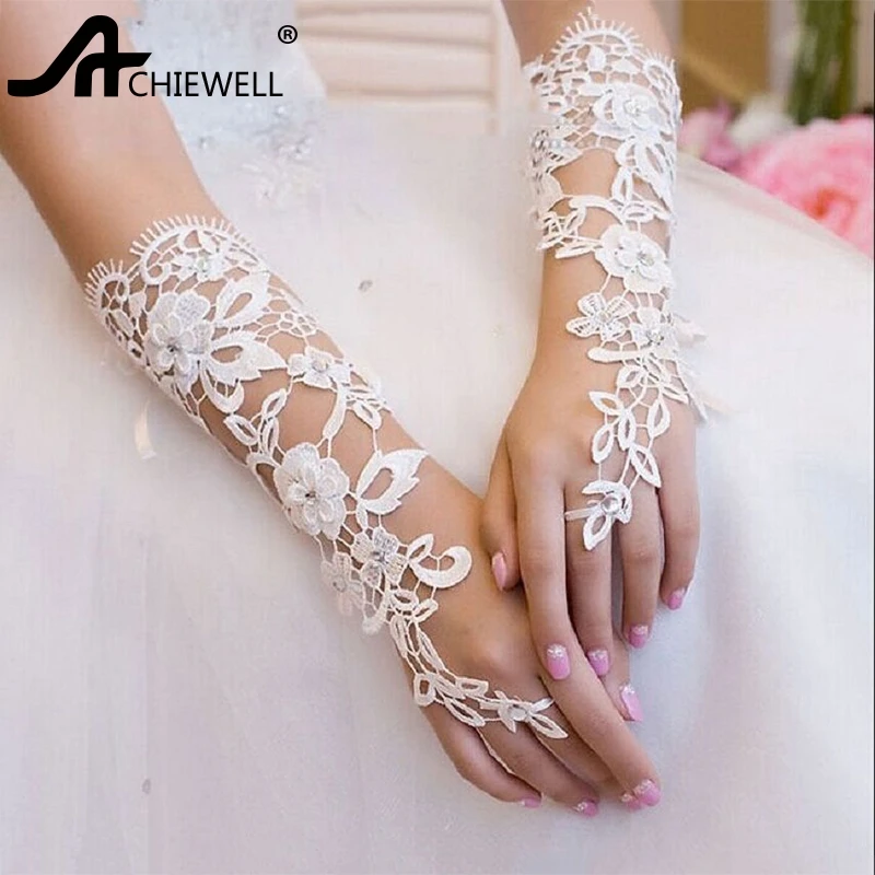 Achiewell женские Кружево цветочный локоть/наручные Тюль Свадебные перчатки для платье вождения Свадебные
