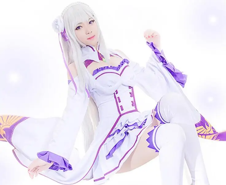 Re: Zero Hajimeru Isekai Seikatsu Emilia костюм для косплея с ушками парик Хэллоуина| |
