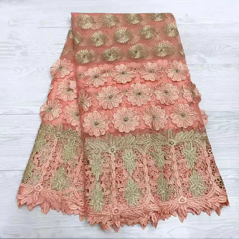 

Beautifical african guipure lace fabric african guipure cord lace pink cord laces for nigerian party 5 yards for women A1313-1