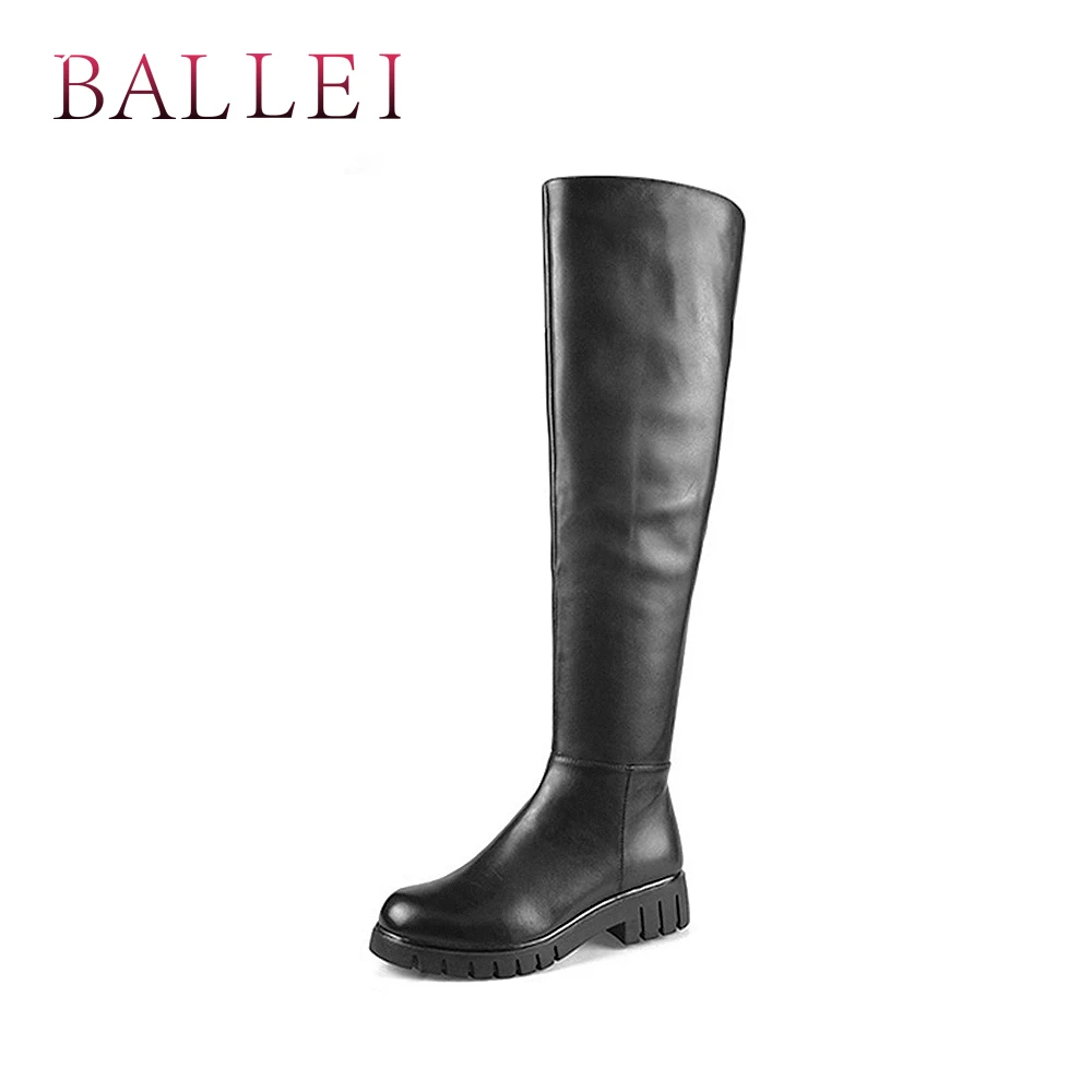 

BALLEI Fashion Woman Winter Knee-high Boots Luxury Genuine Leather Vintage Square Heel Round Toe Shoes Sexy Lady Warm Boots H11