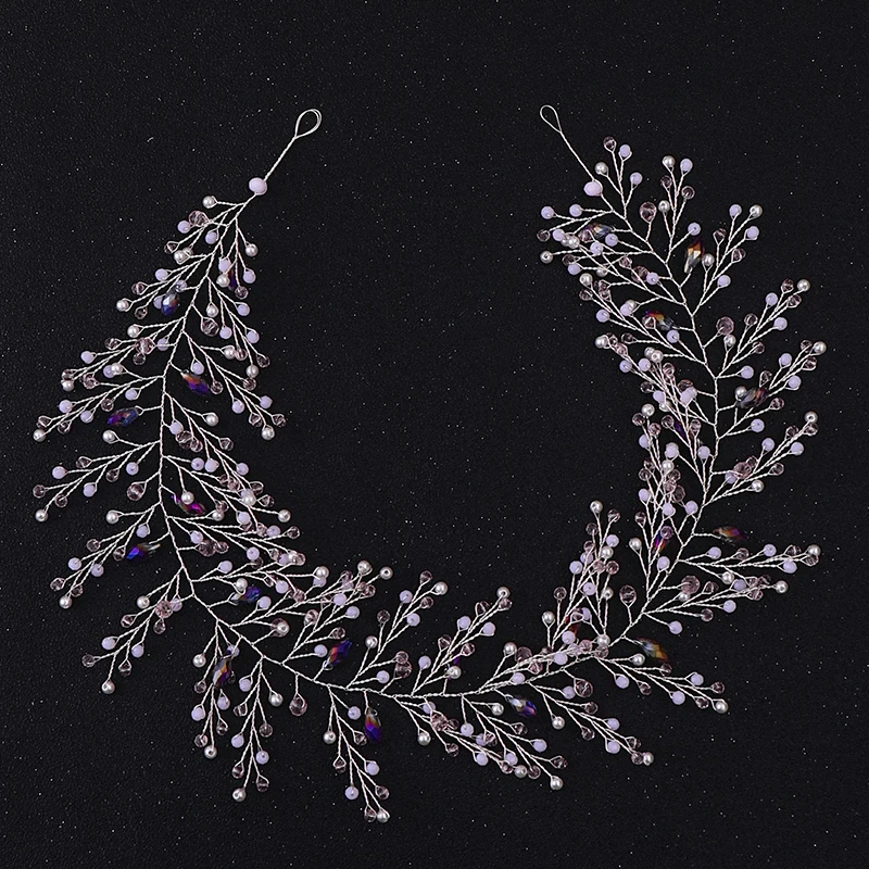 

Trendy Purple Crystal Pearl Wedding Headband Tiara Handmade Hairband Bridal Headpiece Wedding Hair Accessories FD634