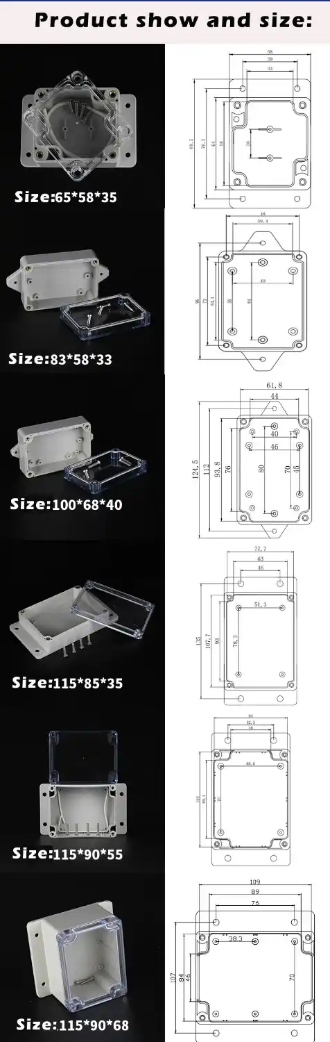 200mmx120mmx56mm ABS Plastic Dustproof Junction Box Electric Project Enclosure